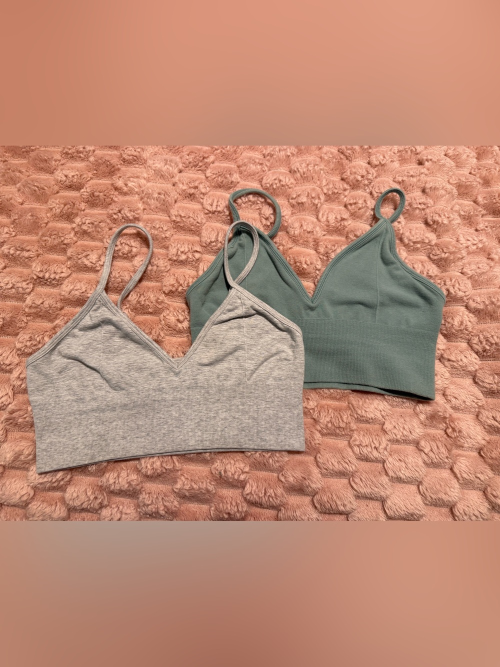 ALO Yoga Seamless Bralettes in Heather Gray & Sage Green